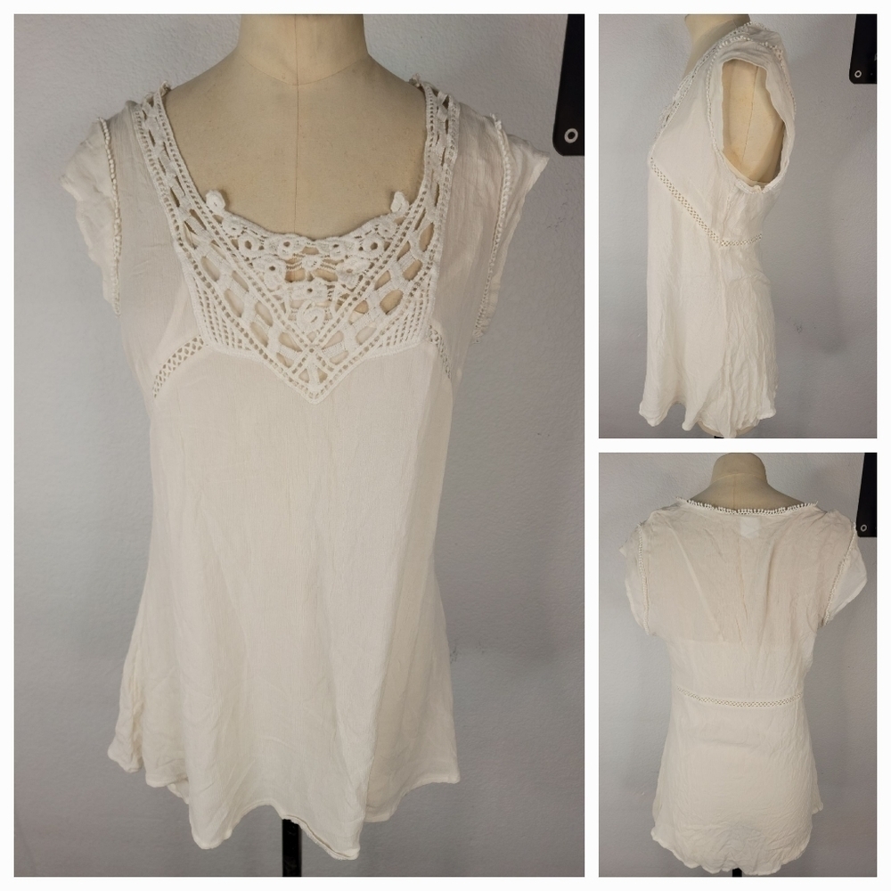 L*Space Mini DressSz S CrepeBoho Cover Up Lined Ivory